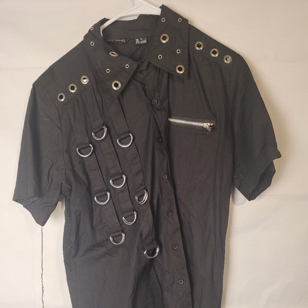 VTG Dead Threads Mens Gothic Metal Shirt Sz S Grommets D rings Zippered Pocket